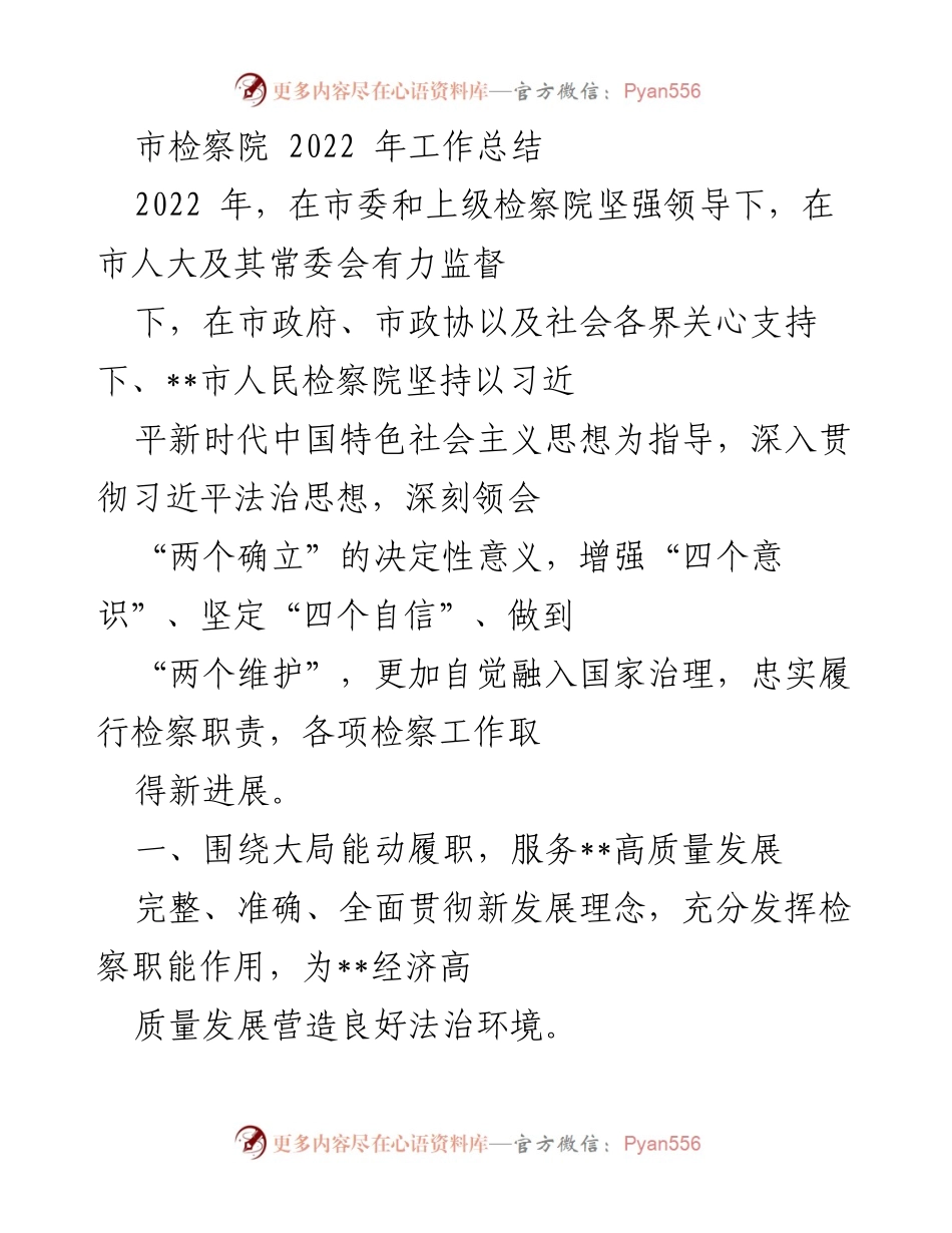 [工作总结] 市检察院 - 2022年检察工作总结与成效分析.docx_第1页