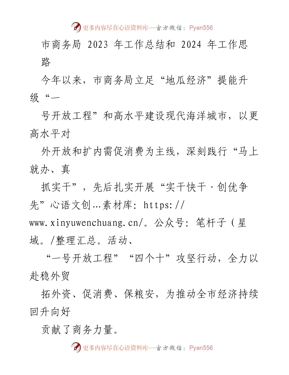[工作总结] 市商务局 - 2023年工作总结与2024年工作思路分析.docx_第1页