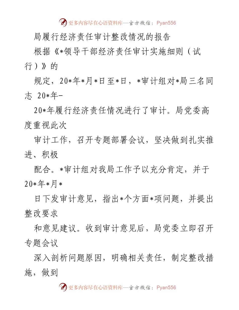 [工作总结] 审计整改 - 局经济责任审计整改情况报告.docx_第1页