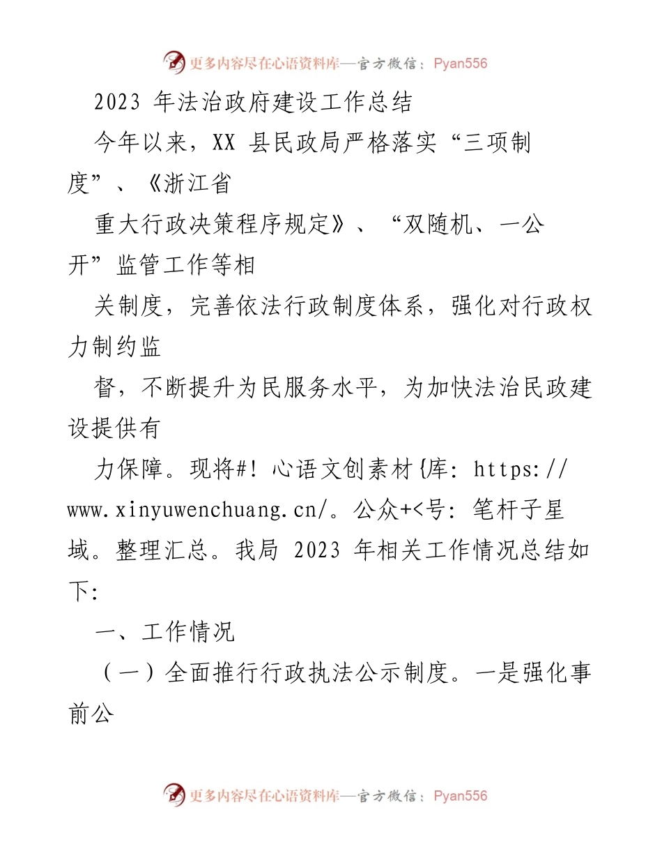 [工作总结] 年度工作总结 - 2023年法治政府建设工作总结.docx_第1页
