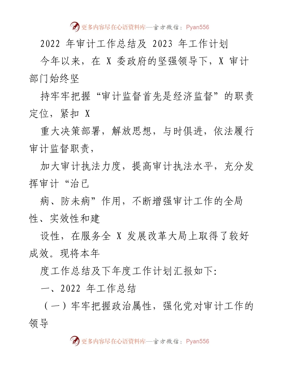 [工作总结] 年度审计工作 - 2022年度审计工作总结与2023年工作计划.docx_第1页