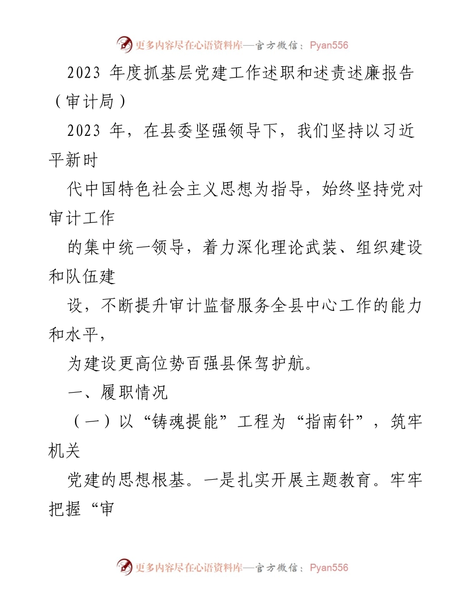 [工作总结] 审计局年度党建工作 - 2023年度审计局基层党建工作述职报告.docx_第1页
