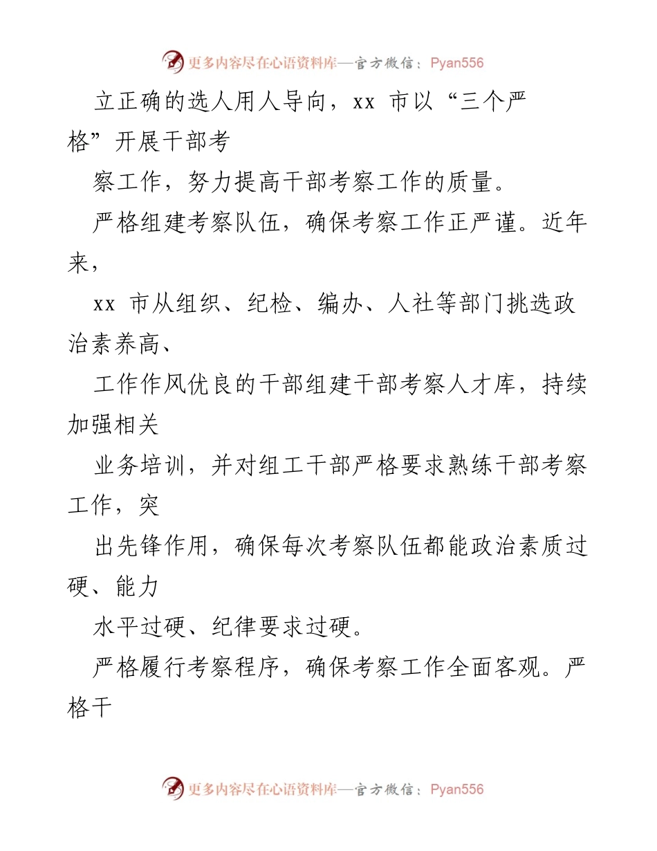 [工作总结] 干部考察工作经验交流 - 提升干部考察质量的“三个严格”与“严细实”策略.docx_第2页