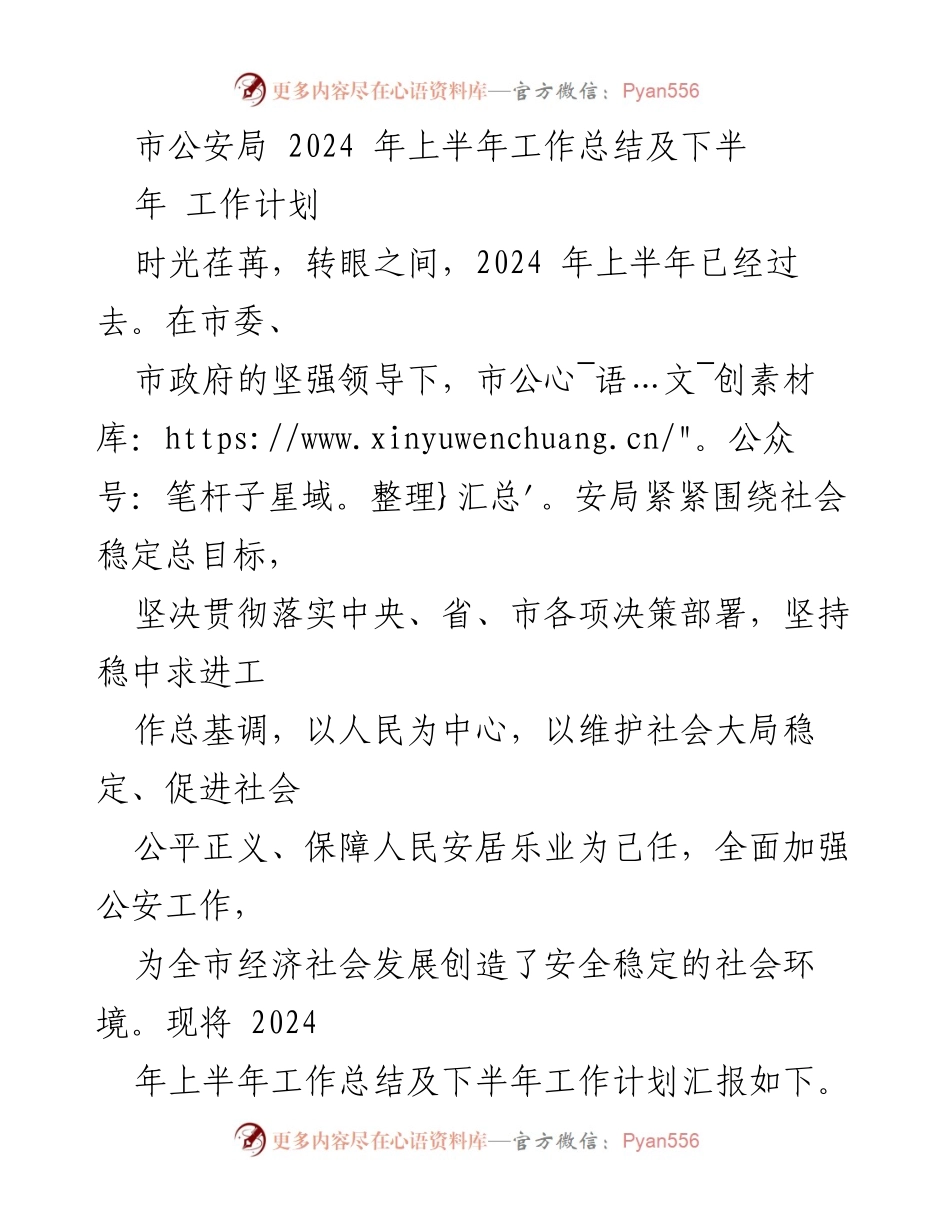 [工作总结] 市公安局 - 2024年上半年工作总结与下半年工作计划.docx_第1页