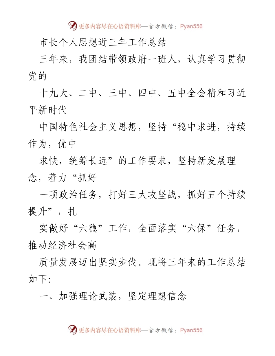 [工作总结] 市长工作总结 - 三年履职回顾与自我提升.docx_第1页