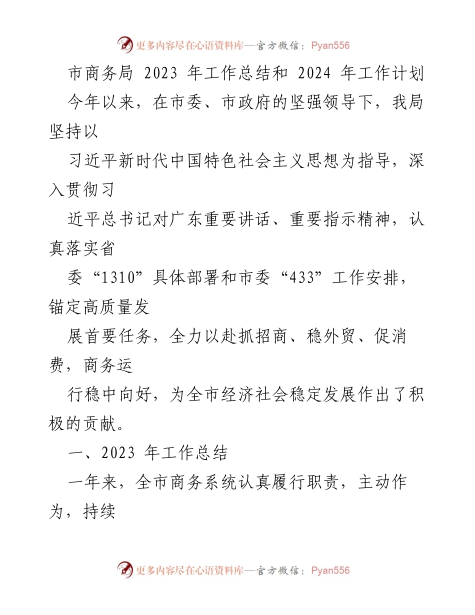 [工作总结] 市商务局 - 2023年工作总结与2024年工作计划_2.docx_第1页