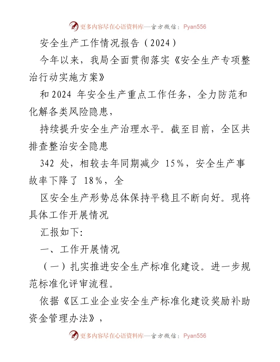 [工作总结] 安全生产 - 2024年安全生产工作情况报告.docx_第1页