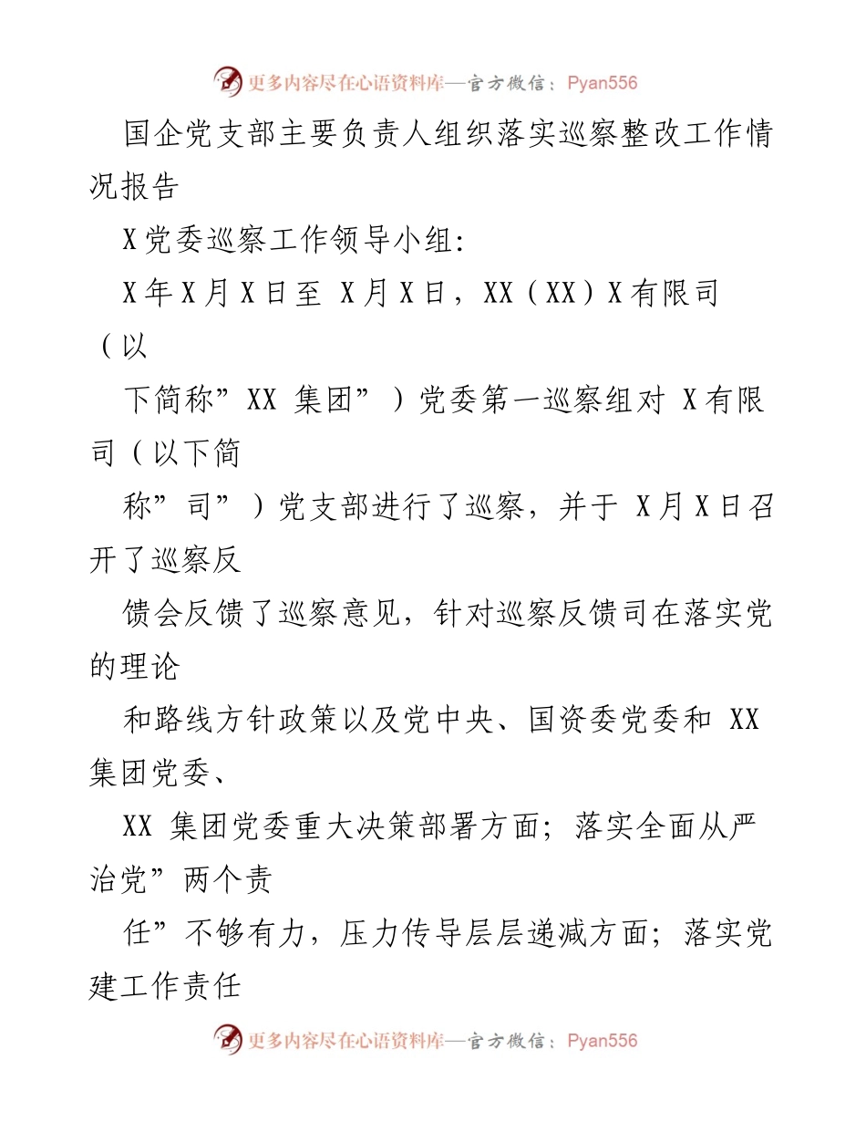 [工作总结] 巡察整改 - 国企党支部巡察整改工作落实情况报告_2.docx_第1页