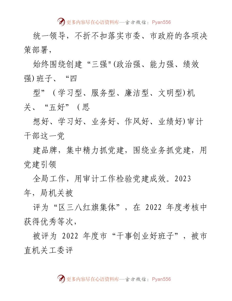 [工作总结] 市审计局 - 2023 年党建工作总结与实施情况报告.docx_第2页