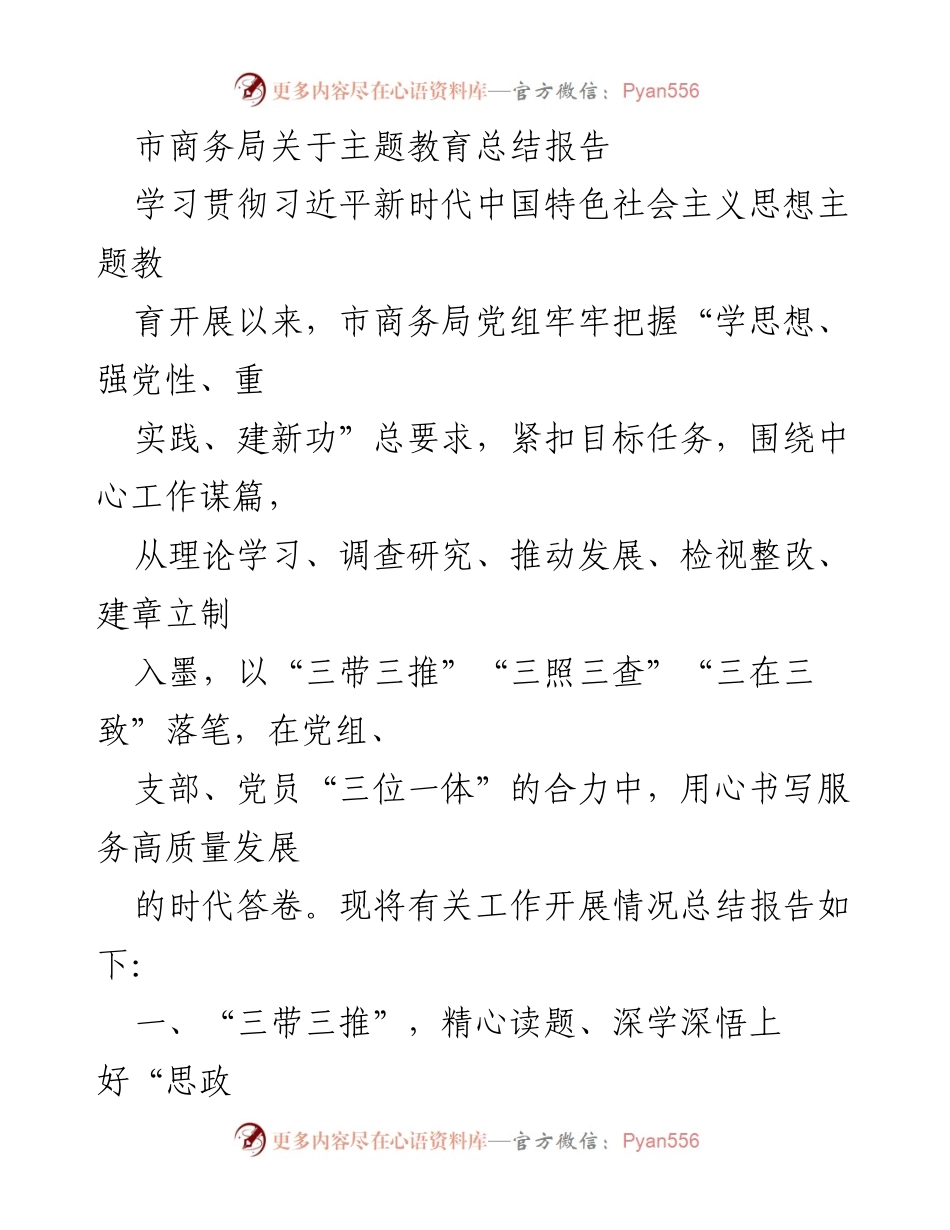[工作总结] 市商务局 - 市商务局主题教育工作总结报告.docx_第1页
