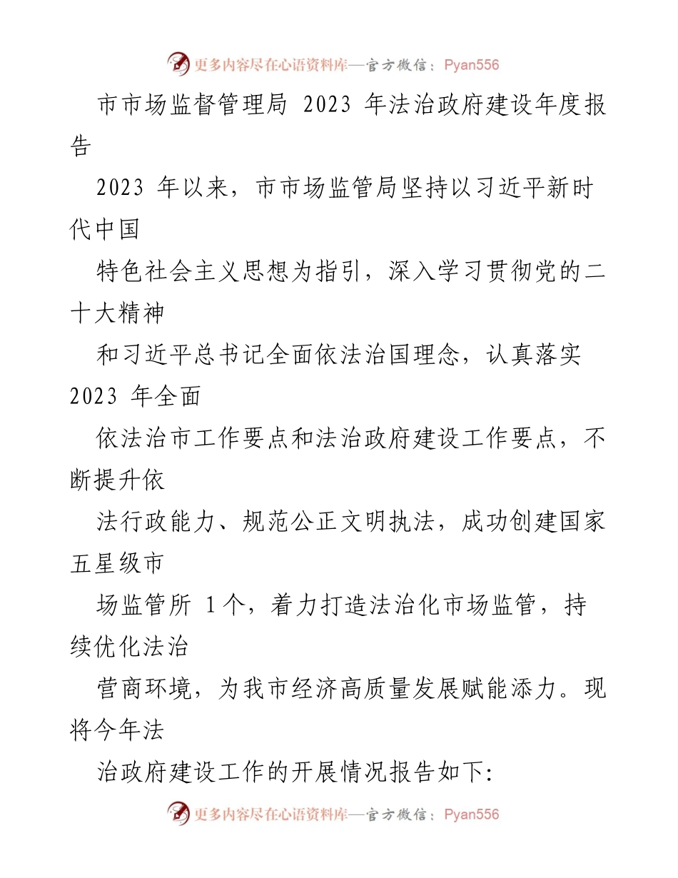 [工作总结] 市市场监督管理局 - 2023年法治政府建设年度报告.docx_第1页