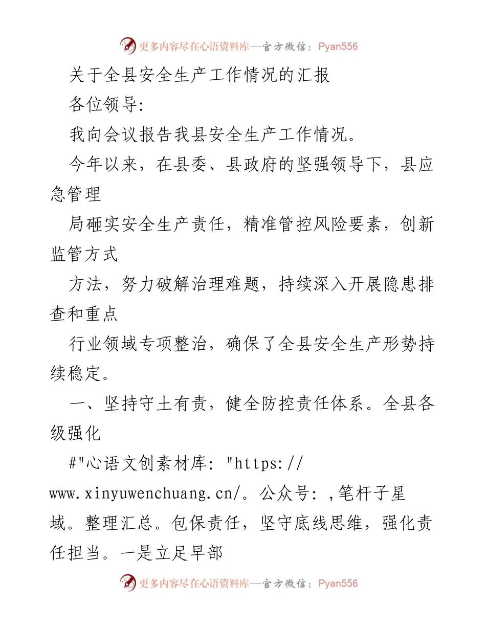 [工作总结] 安全生产工作会议 - 全县安全生产工作情况汇报_3.docx_第1页