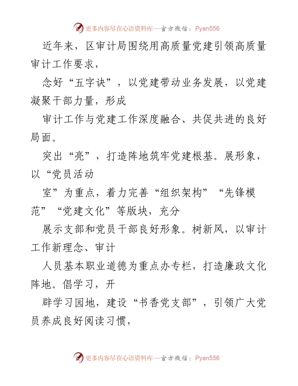 [工作总结] 审计局党建工作 - 阳光审计：打造发展卫士的党建品牌.docx_第2页