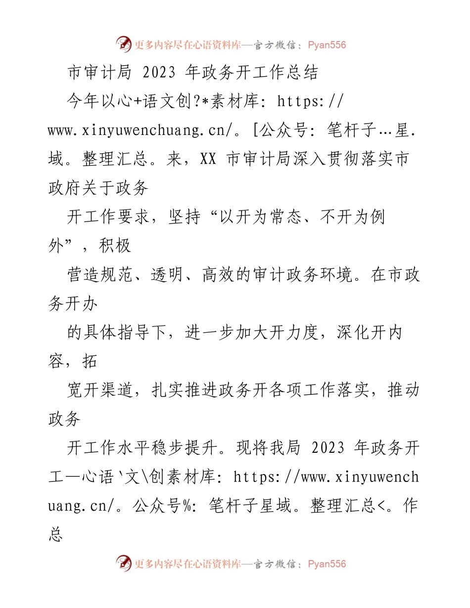 [工作总结] 市审计局 - 2023年政务公开工作总结报告.docx_第1页