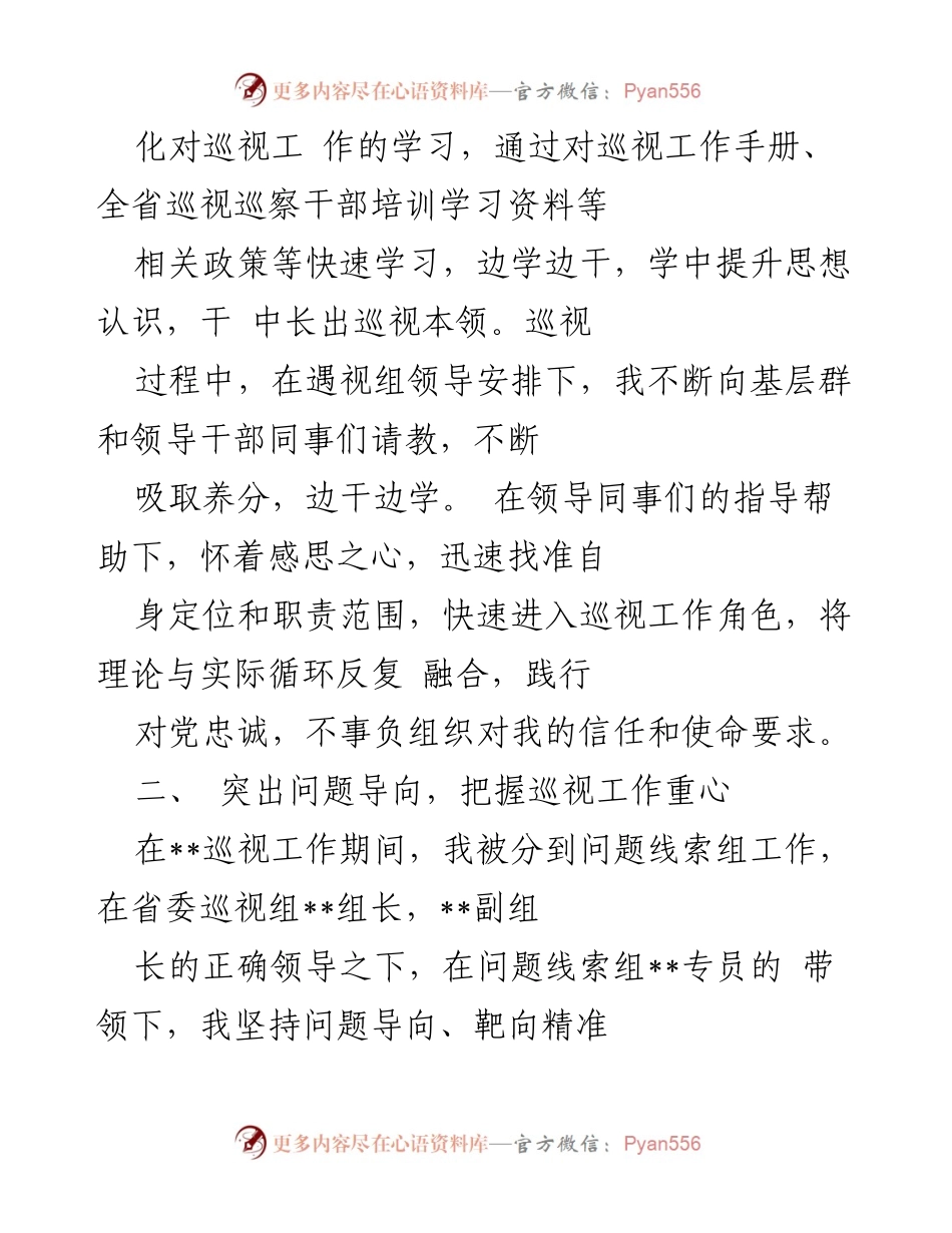 [工作总结] 巡视工作 - 巡视工作成员个人总结与体会.docx_第2页