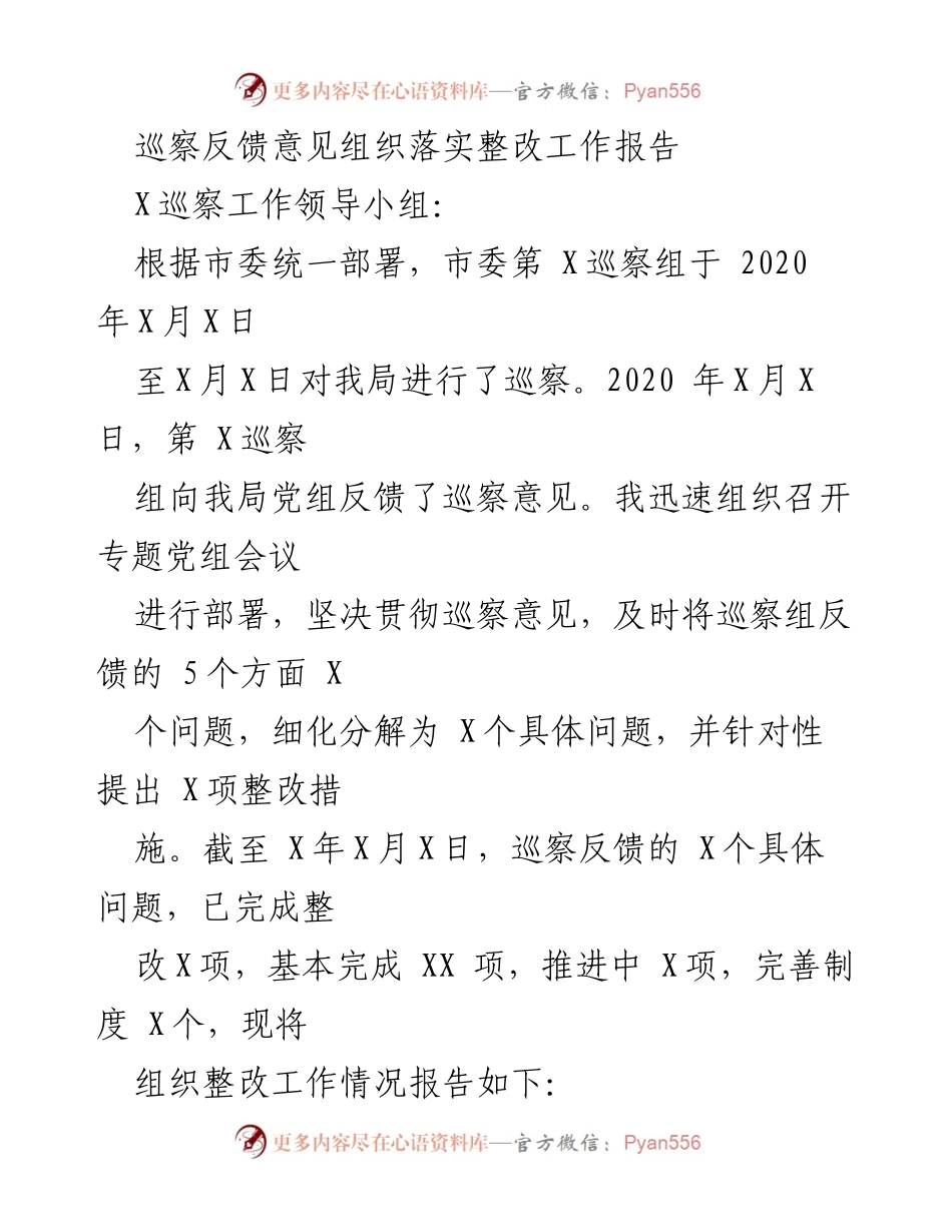 [工作总结] 巡察整改 - 巡察反馈意见整改工作落实情况报告.docx_第1页