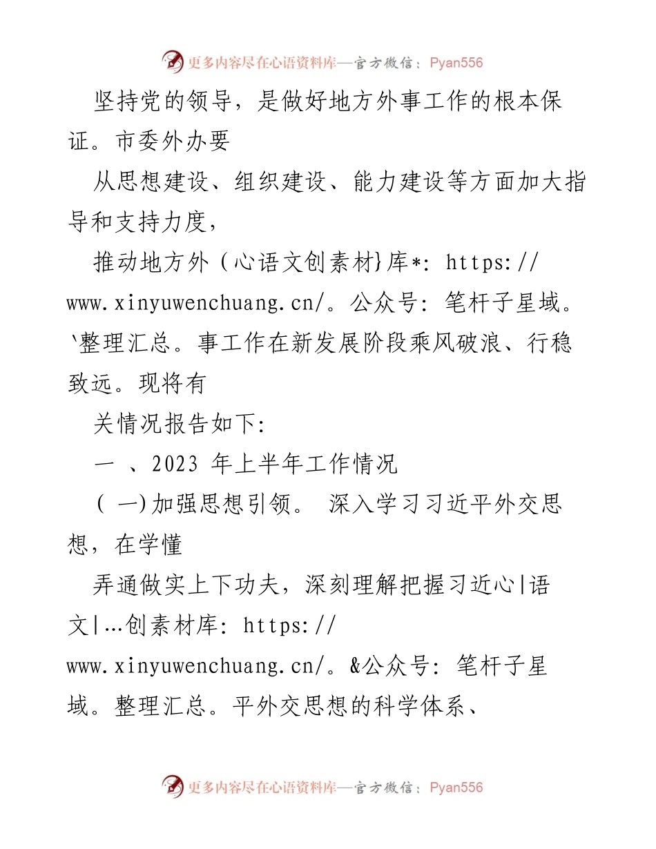 [工作总结] 市外事办公室 - 2023年上半年工作总结及下半年工作打算.docx_第2页
