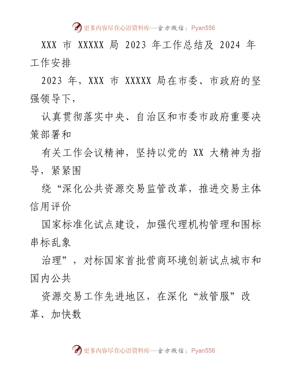 [工作总结] 年度总结 - 2023 年 XXX 市 XXXXX 局工作总结与 2024 年工作安排.docx_第1页