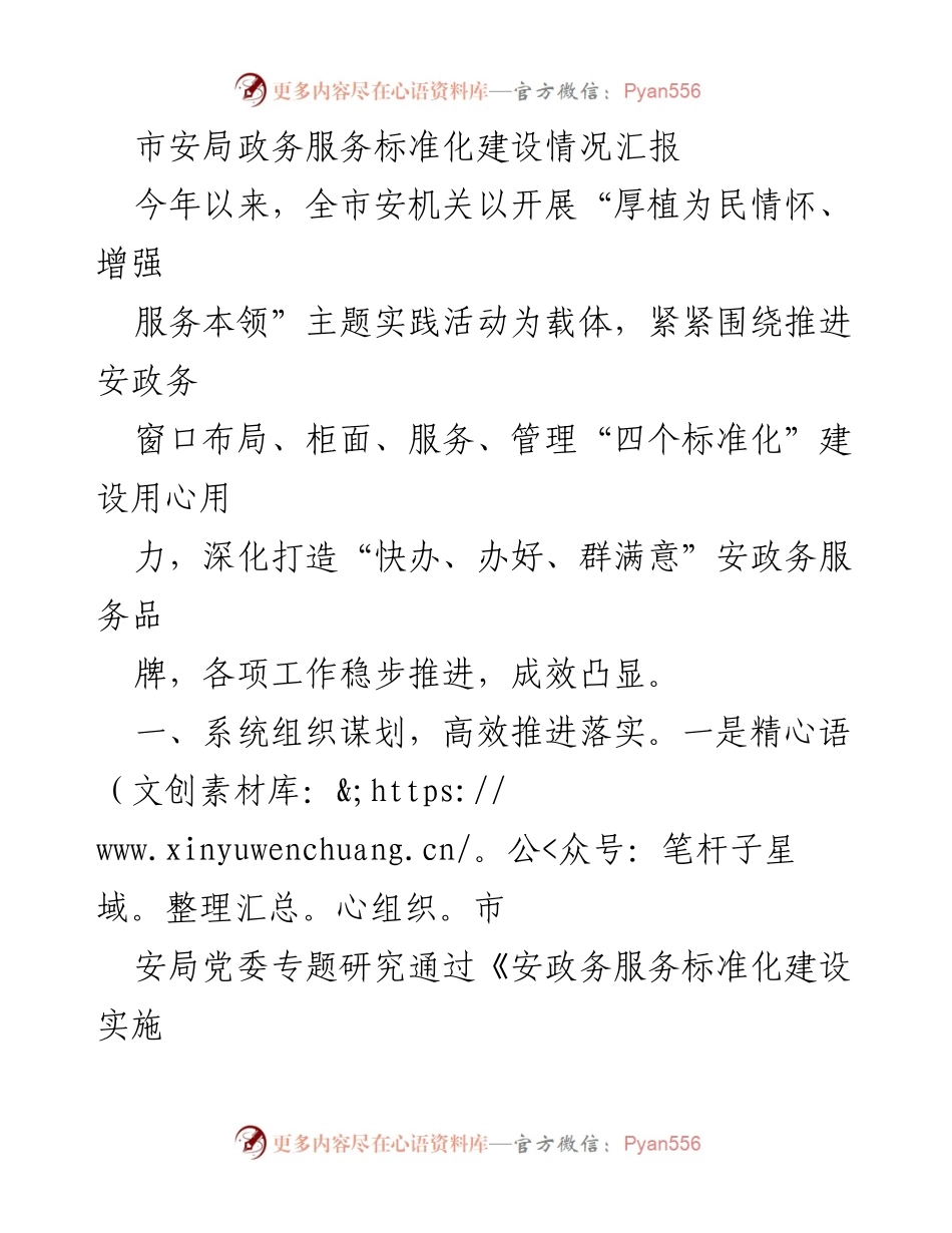 [工作总结] 安全机关 - 市安局政务服务标准化建设情况汇报.docx_第1页
