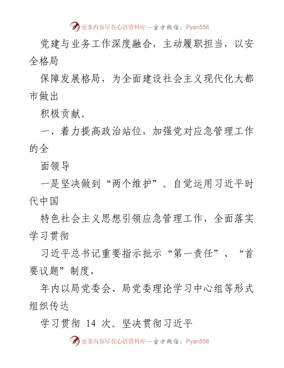 [工作总结] 市应急管理局 - 2022 年全面从严治党主体责任履行情况报告.docx_第2页