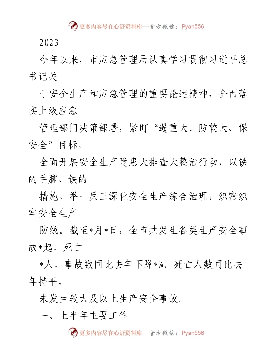 [工作总结] 安全生产工作会议 - 2023年上半年安全生产隐患排查整治工作总结.docx_第1页