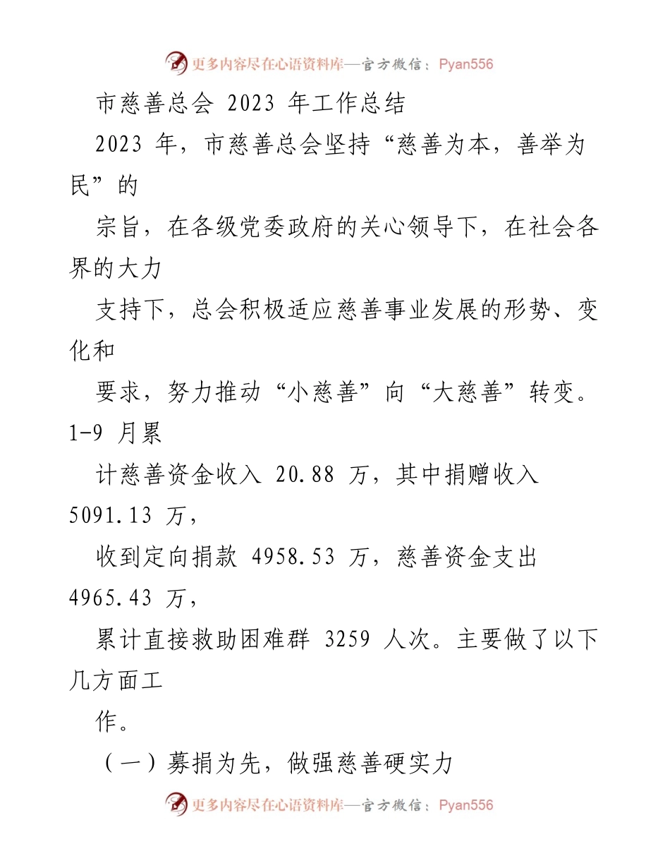 [工作总结] 市慈善总会 - 2023年市慈善总会工作总结与成就报告.docx_第1页