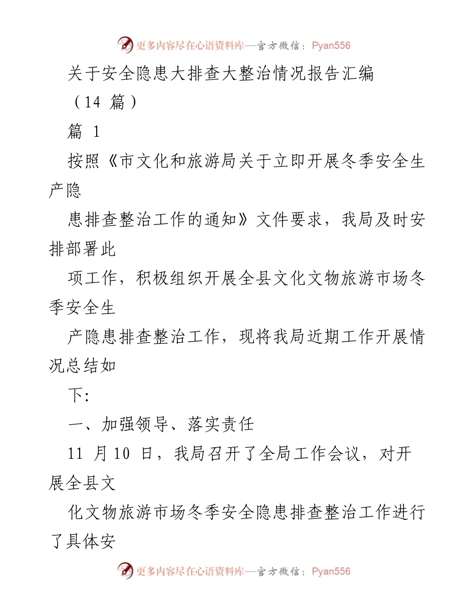 [工作总结] 安全隐患排查 - 冬季文化文物旅游市场安全隐患排查整治工作总结报告.docx_第1页