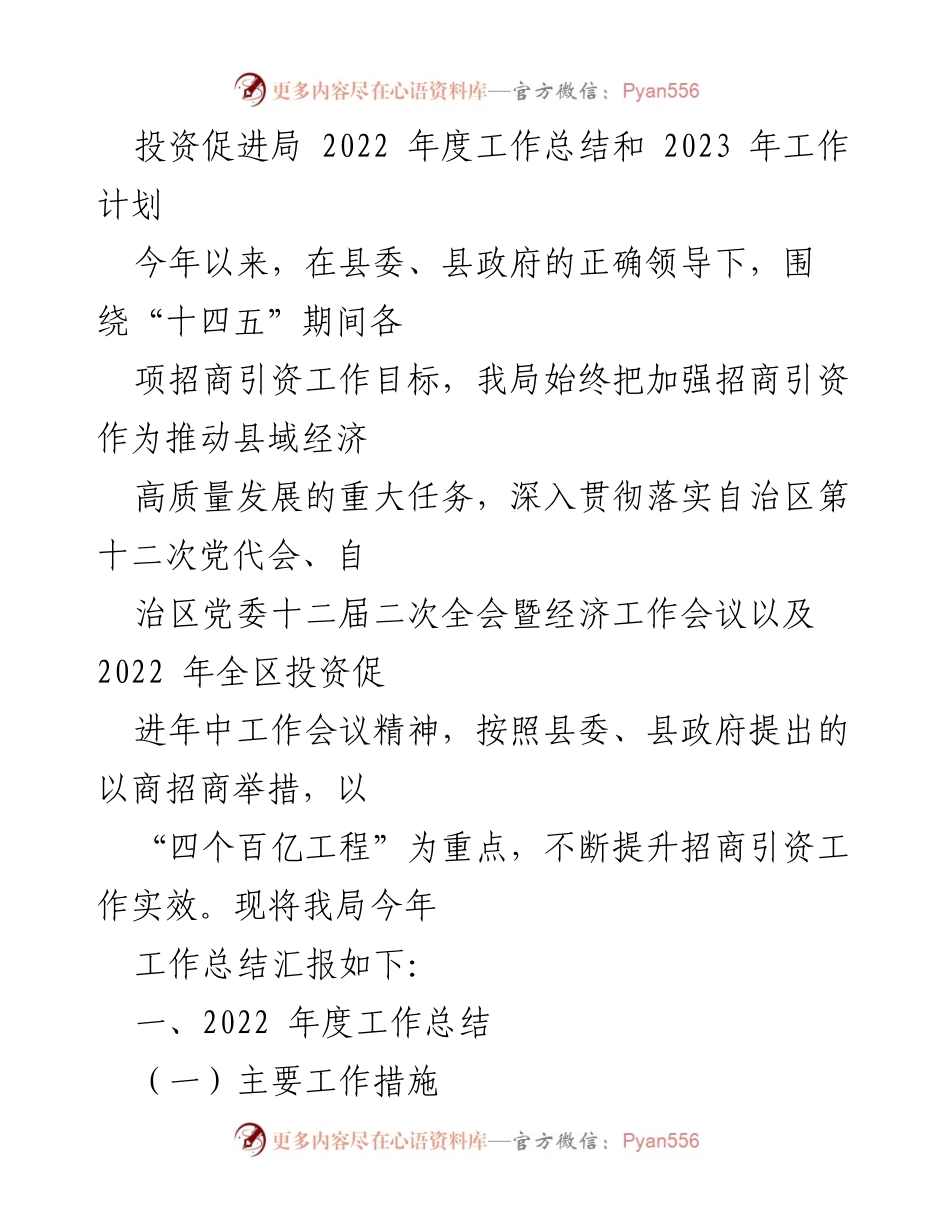 [工作总结] 年度工作总结会议 - 投资促进局2022年度工作总结与2023年工作计划.docx_第1页