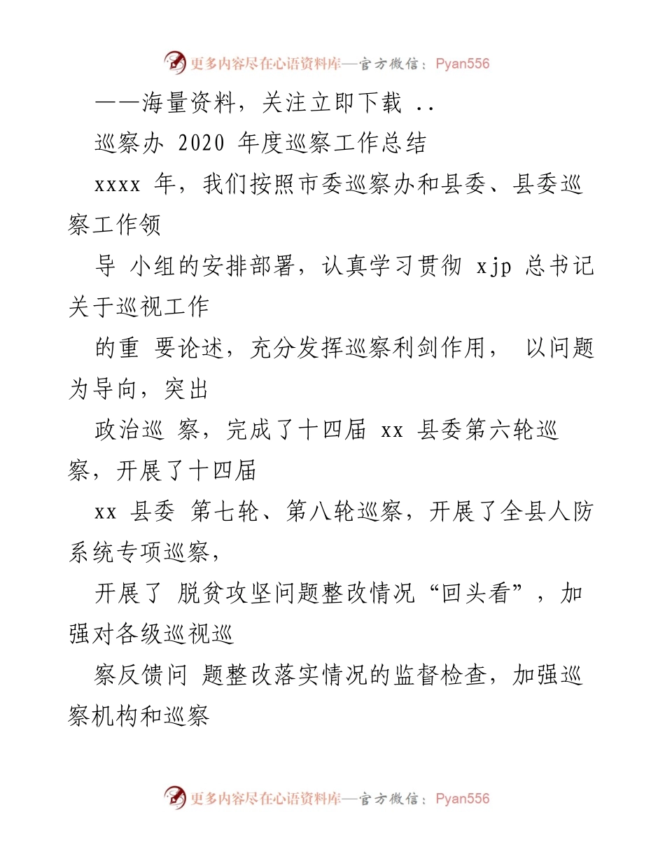 [工作总结] 巡察办 - 2020年度巡察工作总结报告.docx_第1页