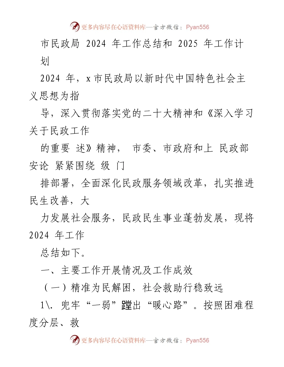 [工作总结] 市民政局 - 2024年工作总结与2025年工作计划.docx_第1页