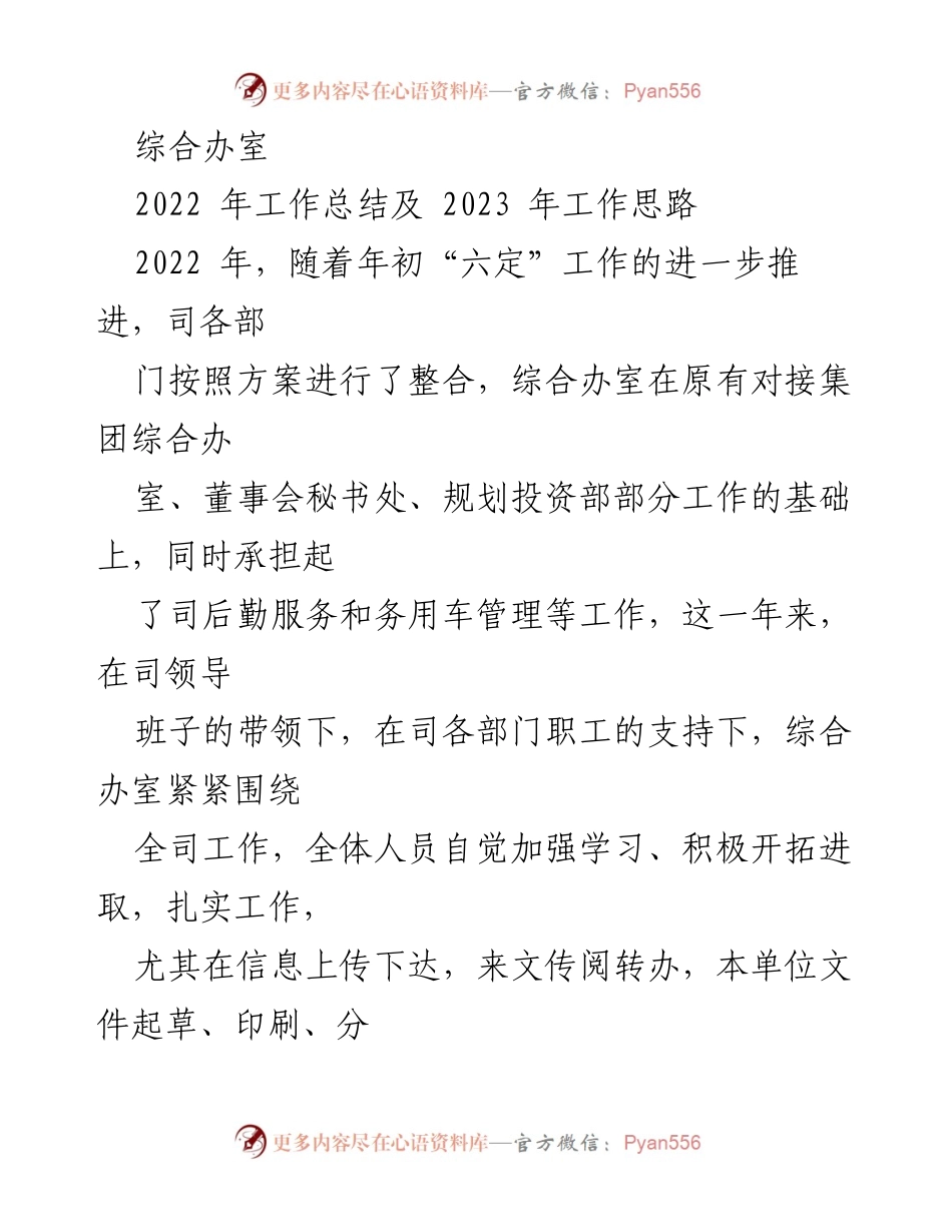 [工作总结] 年度总结 - 2022年综合办室工作总结与2023年工作思路.docx_第1页