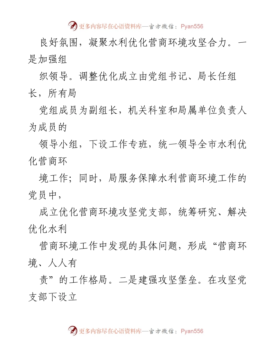 [工作总结] 市水利局 - 强化党建引领，优化水利营商环境的实践与成效.docx_第2页
