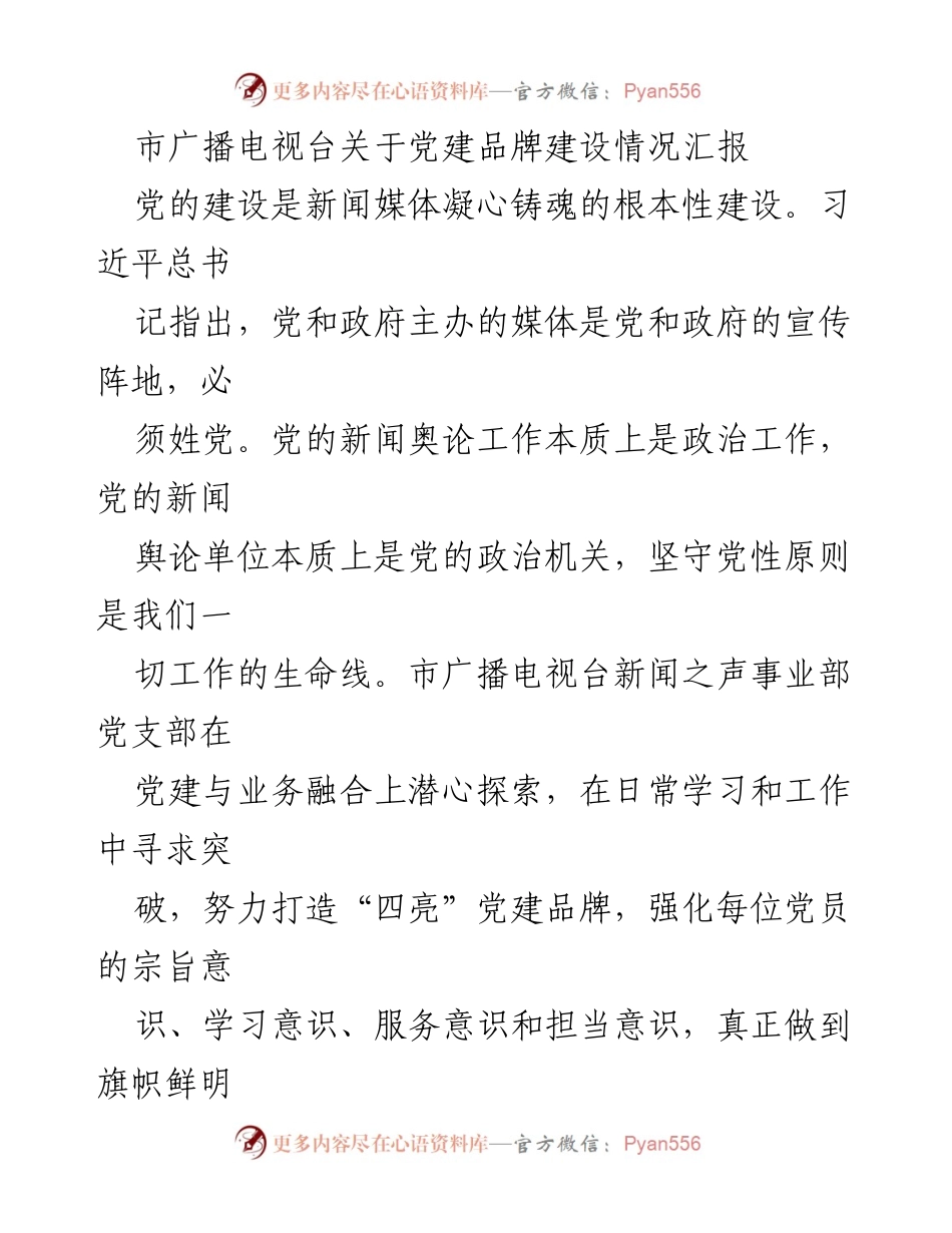 [工作总结] 市广播电视台 - 党建品牌建设情况汇报.docx_第1页
