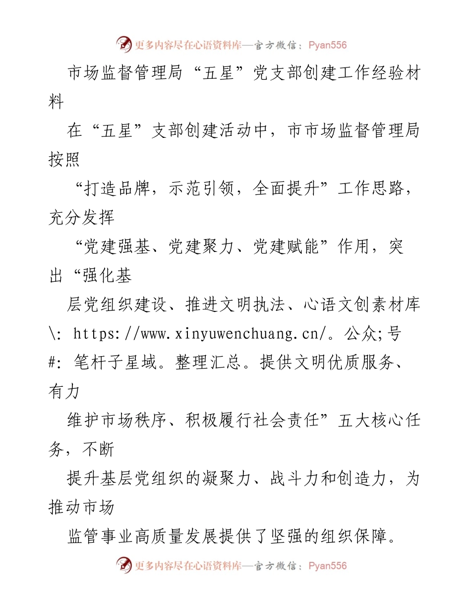 [工作总结] 市场监督管理局 - “五星”党支部创建工作经验总结与实践探索.docx_第1页