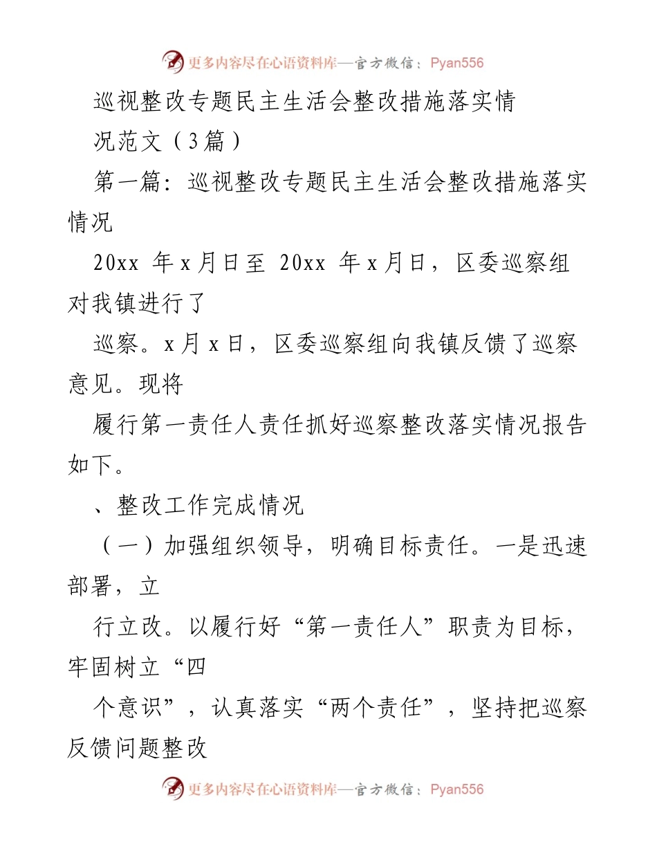 [工作总结] 巡视整改专题民主生活会 - 巡视整改措施落实情况总结报告.docx_第1页