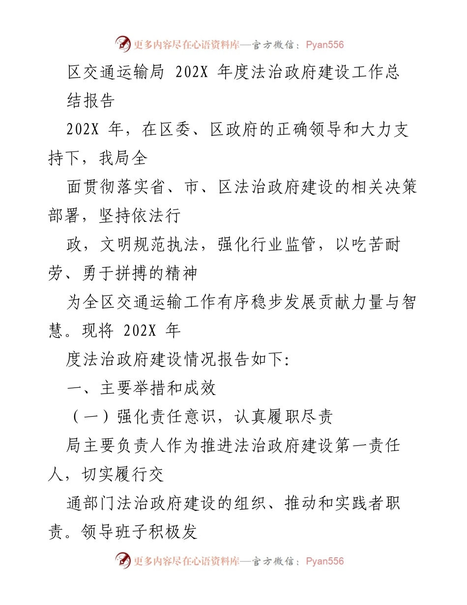 [工作总结] 年度工作总结 - 202X年度法治政府建设工作总结报告.docx_第1页
