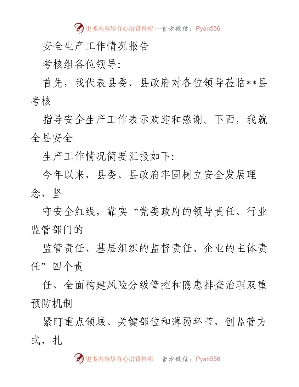 [工作总结] 安全生产工作情况 - __县安全生产工作情况报告__.docx_第1页