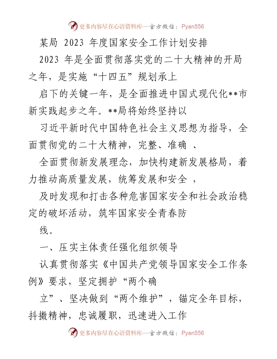 [工作总结] 年度国家安全工作 - 2023年度国家安全工作计划安排.docx_第1页