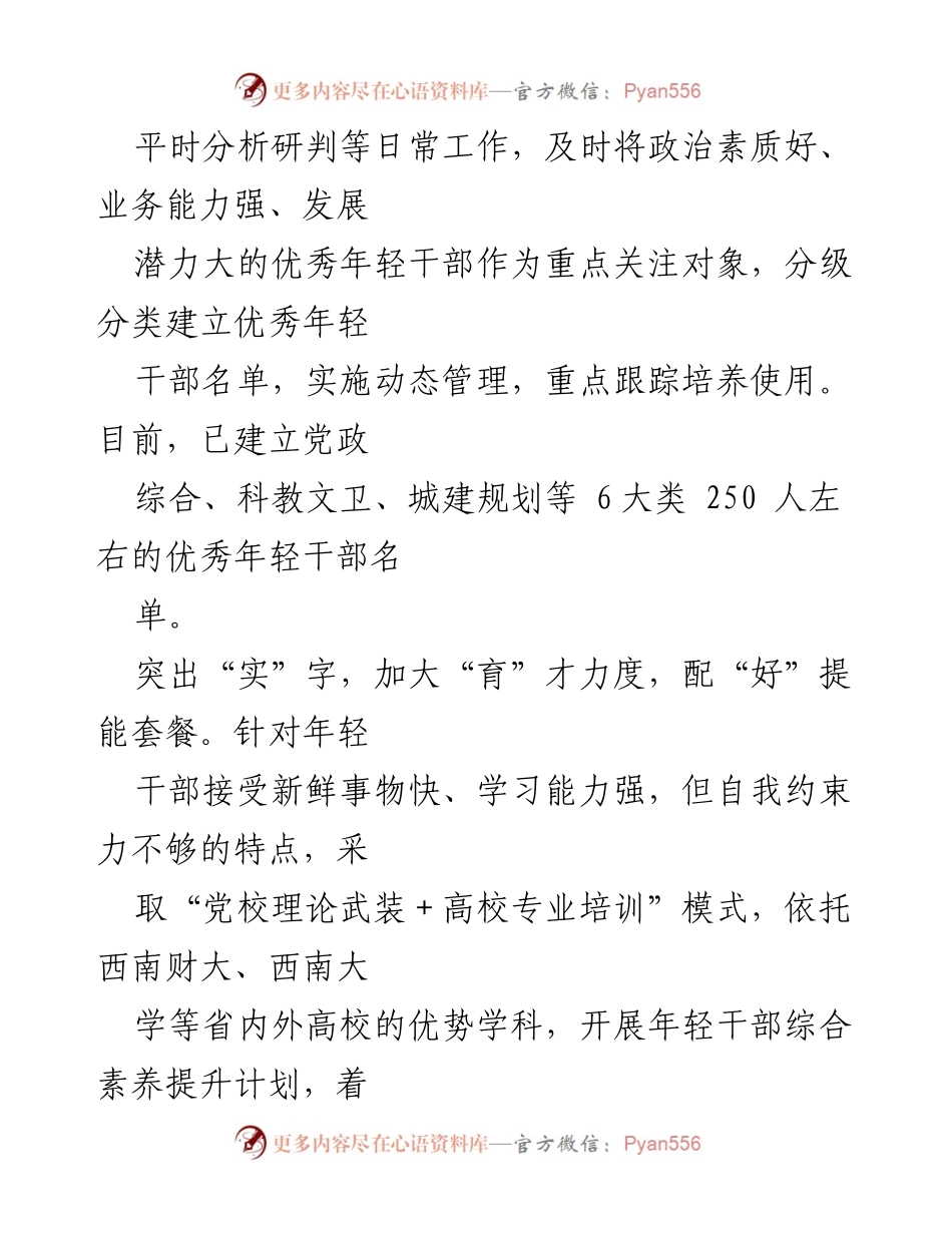 [工作总结] 干部培养 - XX 县“三个突出”推动年轻干部培养机制创新.docx_第2页