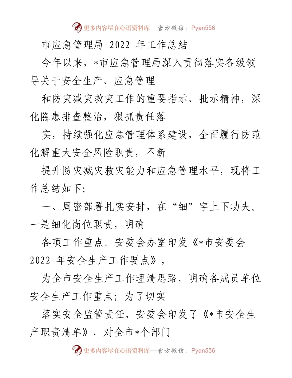 [工作总结] 年度总结 - 2022年市应急管理局工作总结.docx_第1页