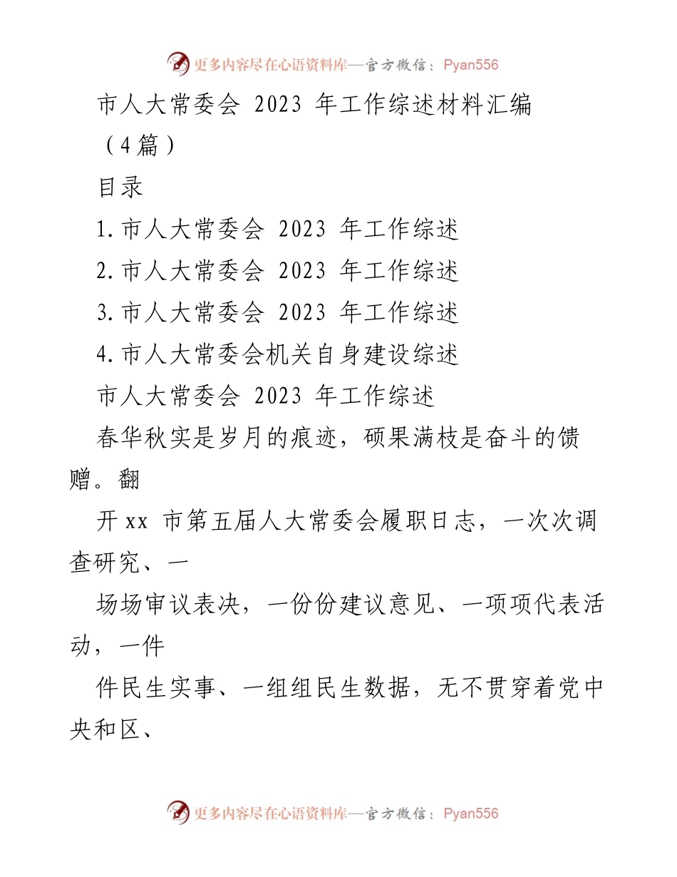 [工作总结] 市人大常委会 - 2023年市人大常委会工作综述与成就分析.docx_第1页
