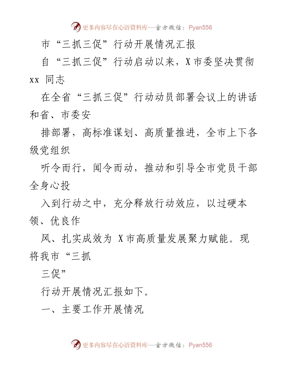 [工作总结] 市委工作 - X市“三抓三促”行动开展情况汇报.docx_第1页