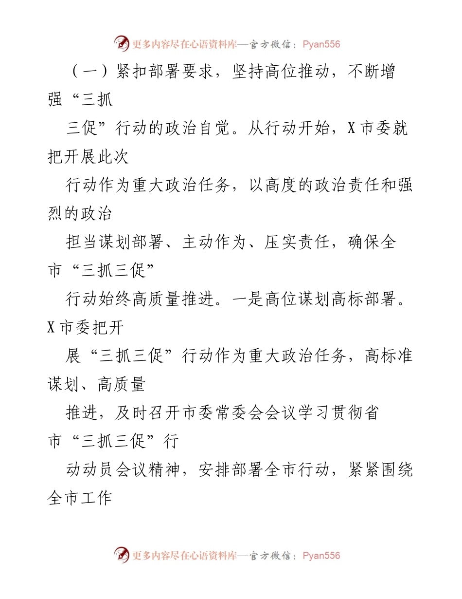 [工作总结] 市委工作 - X市“三抓三促”行动开展情况汇报.docx_第2页