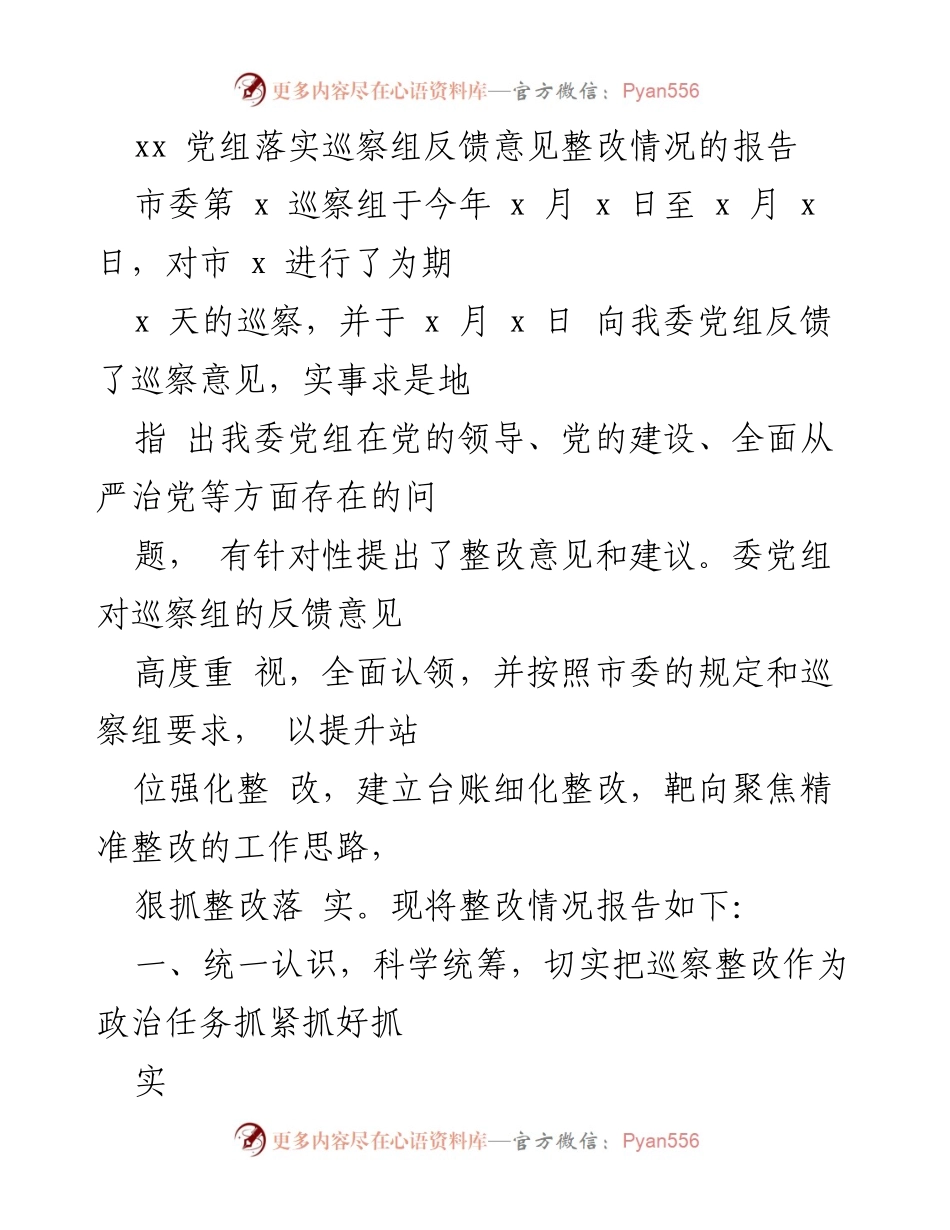 [工作总结] 巡察整改 - xx 党组巡察整改情况报告.docx_第1页