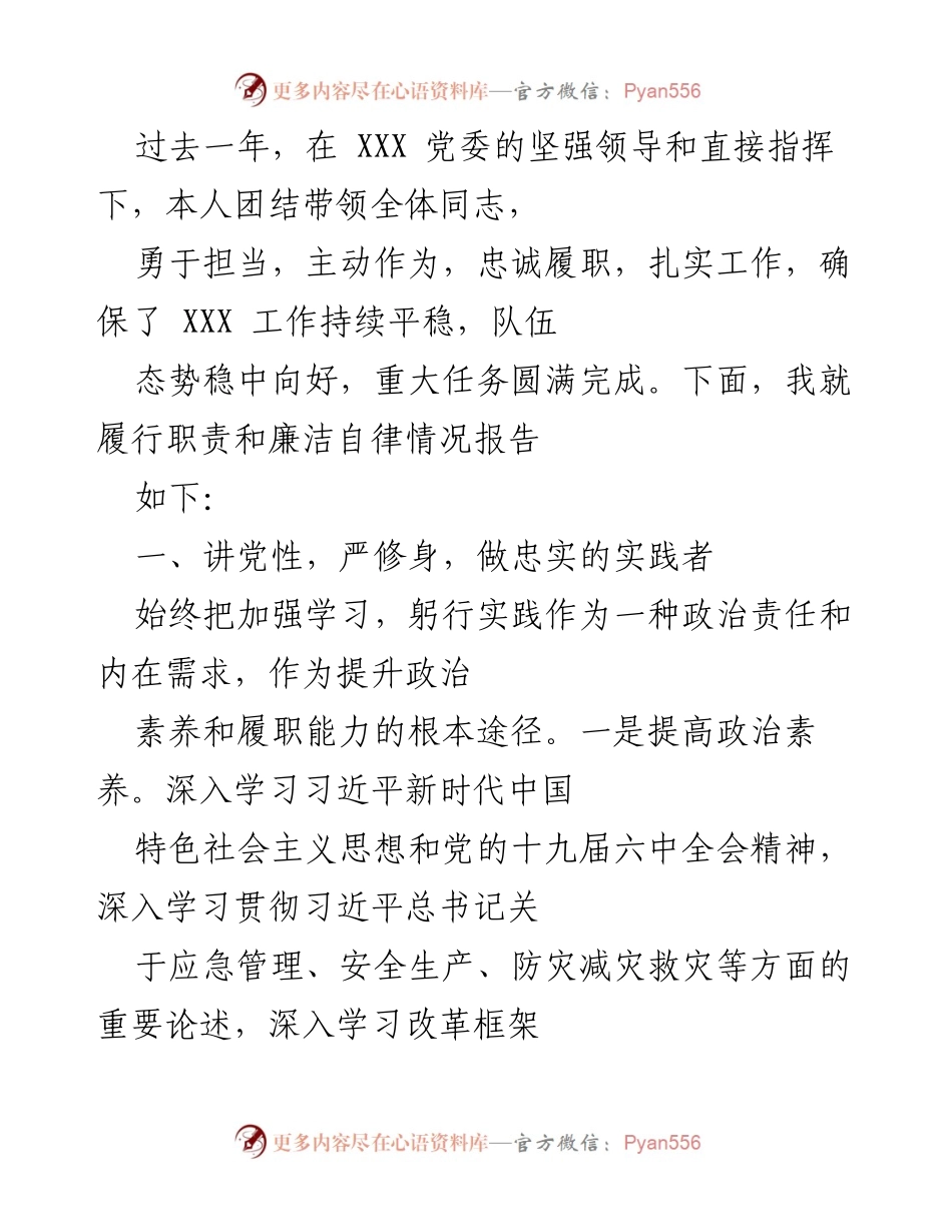 [工作总结] 年度工作汇报 - 过去一年工作履职与廉洁自律情况总结.docx_第1页