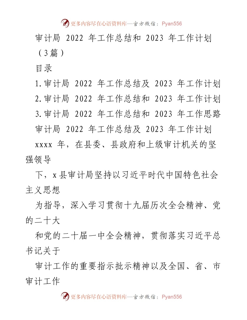 [工作总结] 审计局年度会议 - 审计局2022年工作总结与2023年工作计划.docx_第1页