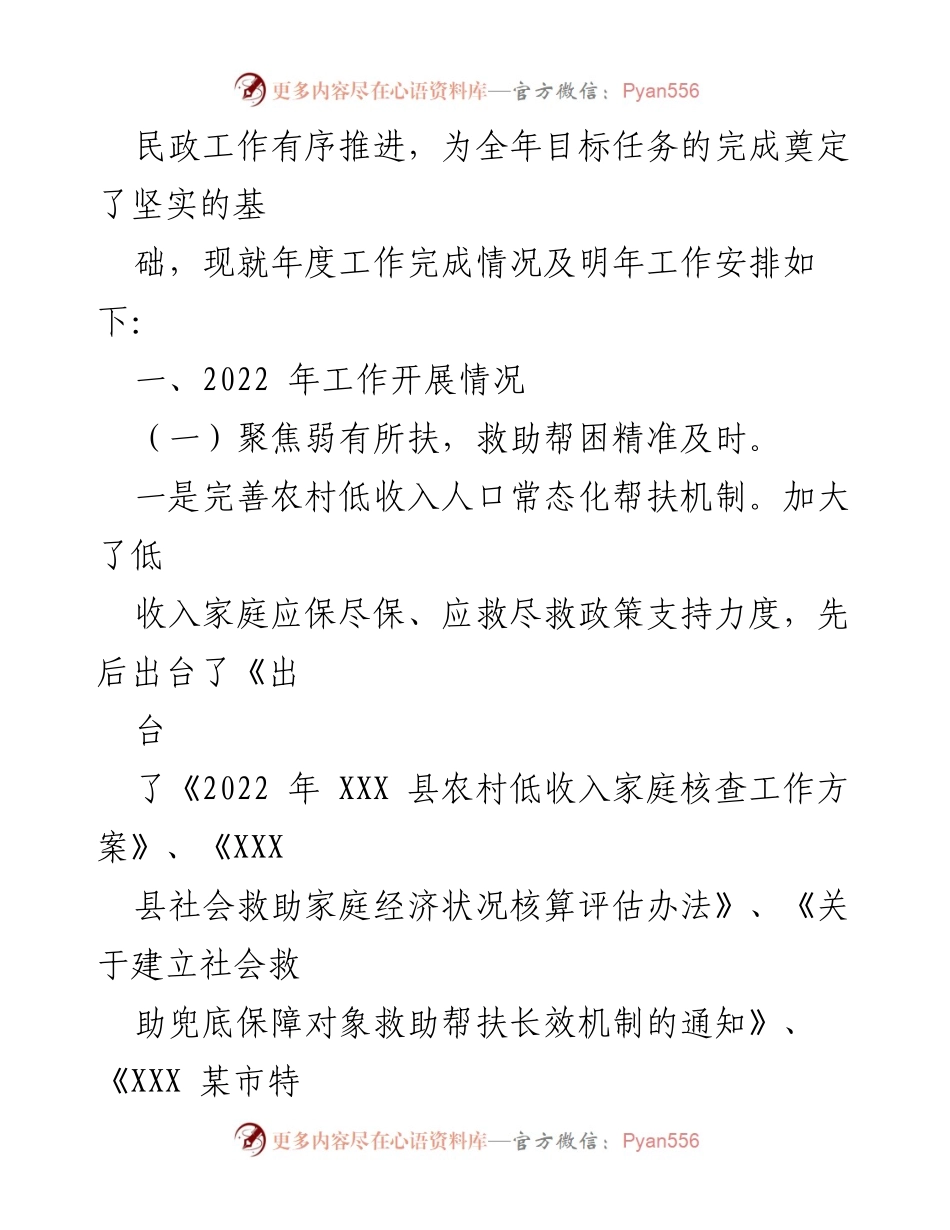 [工作总结] 年度工作总结 - XX县民政局2022年工作总结与2023年工作计划.docx_第2页