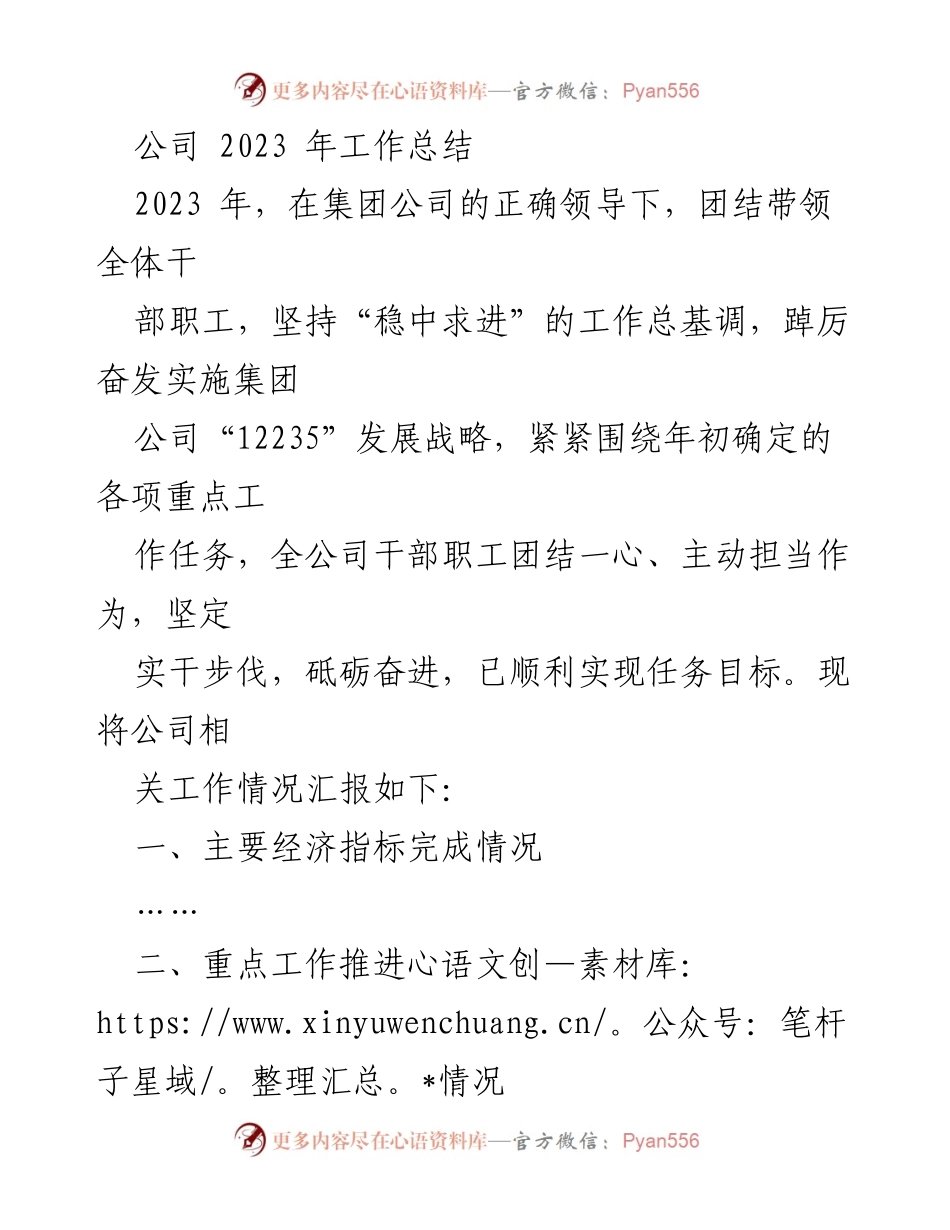 [工作总结] 年度总结 - 2023年度公司工作总结与发展成就报告.docx_第1页