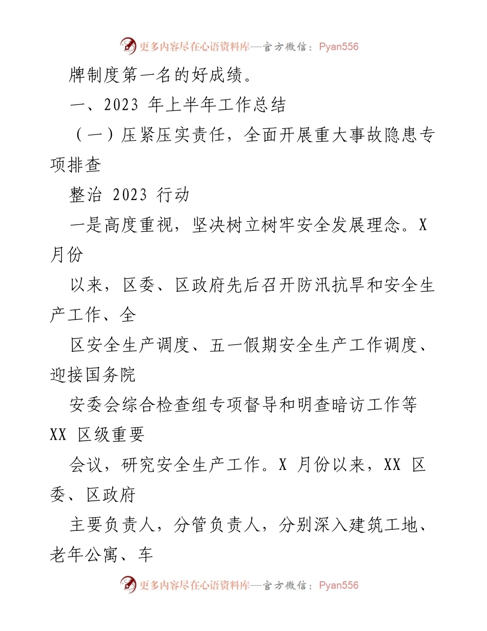 [工作总结] 安全生产工作 - 2023年上半年XX区安全生产工作总结.docx_第2页