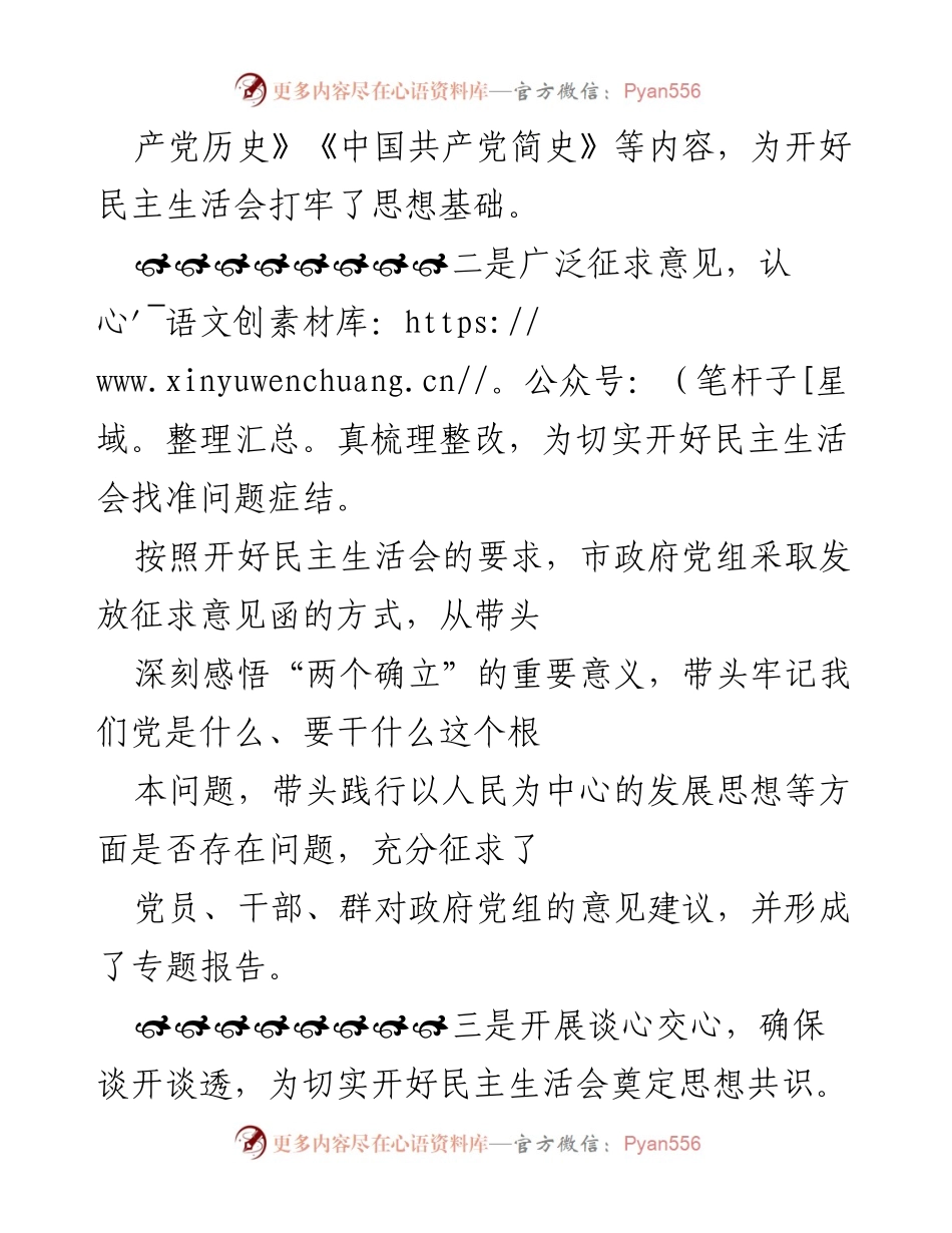 [工作总结] 市政府党组 - 市政府党组党史学习教育专题民主生活会准备情况报告.docx_第2页